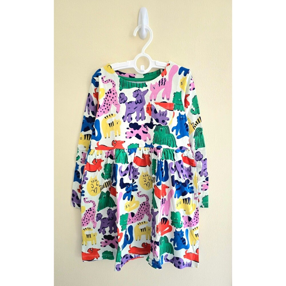 NWOT Mini Boden Fun Jersey Dress- Multi Oatmeal Rainbow Pets, 6/7,7/8,8/9,11/12